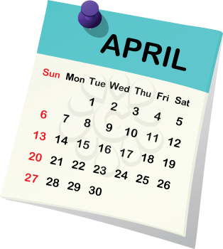 2014 paper sheet calendar for April.