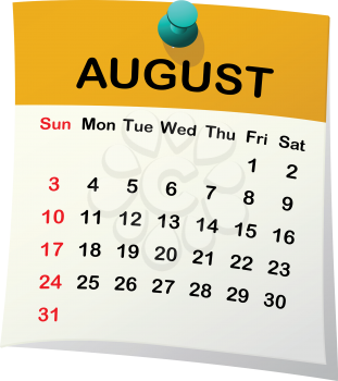 2014 paper sheet calendar for August.