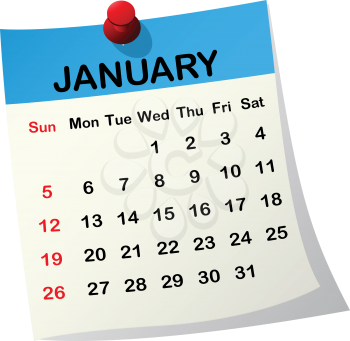 2014 paper sheet calendar for January.