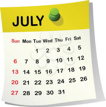 2014 paper sheet calendar for July.