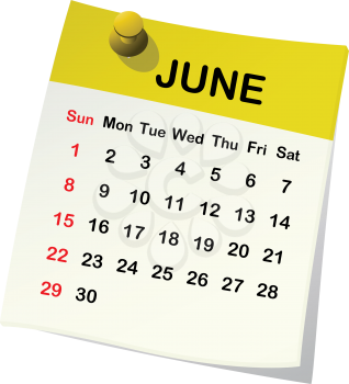 2014 paper sheet calendar for June.