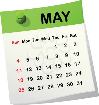 2014 paper sheet calendar for May.
