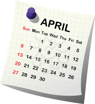 2014 paper calendar for April over white background