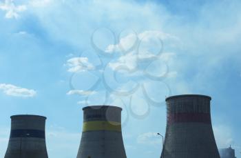 Poluting chimneys of the chemical plant of Targu Mures, Romania. 21 August 2019