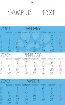 Royalty Free Clipart Image of a 2010 Winter Calendar