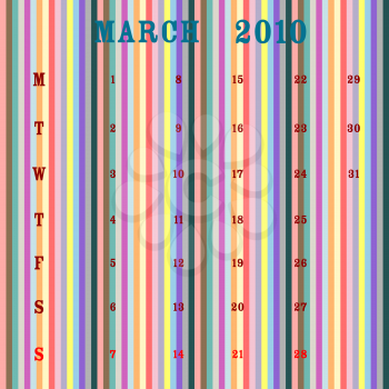 Royalty Free Clipart Image of a March 2010 Calendar