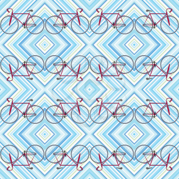 Royalty Free Clipart Image of Red Bicycles on a Geometric Background