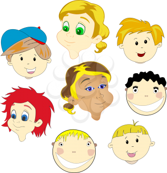 children faces against white background, abstract vector art illustration