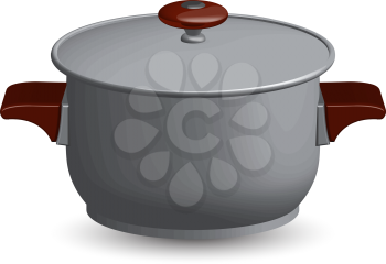 stainless steel pan against white background, abstract vector art illustration