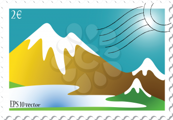 mountain landscape stamp against white background, abstract vector art illustration