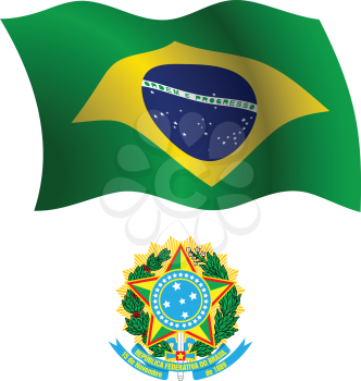 brasil wavy flag and coat of arms against white background, vector art illustration, image contains transparency