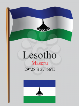 lesotho wavy flag and coordinates against gray background, vector art illustration, image contains transparency