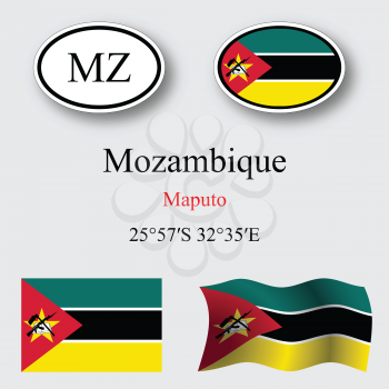mozambique icons set against gray background, abstract vector art illustration, image contains transparency