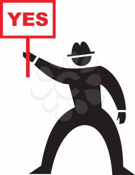 Royalty Free Clipart Image of a Man Holding a Yes Sign