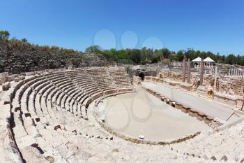 The stone seat in the Roman amphitheater at Beit Shean, Israel
