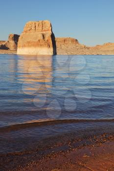 Spectacular sunset. Lake Powell lit up the last rays of the setting sun