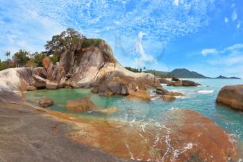 Thailand, in April, a wonderful beach and spectacular cliffs. Similan Islands. Azure warm water and white sand