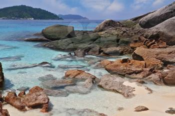 Scenic cliffs and azure water. The most beautiful beach in the picturesque Similan Islands. 