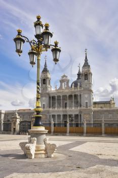 Charming lantern in style of a baroque on the area a royal palace in Madrid