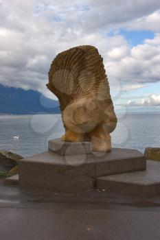  An allegorical abstract monument on quay of lake Leman in city Montreux