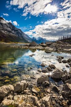 Jasper National Park, Canada. Beneaped Medicine Lake in the fall