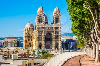 Quay Marseille. Cathedral Catholic Cathedral of the XIX century Sainte-Marie-Majeure