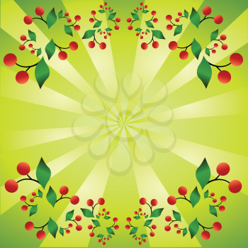 Royalty Free Clipart Image of a Green Backgroudn With a Cherry Frame