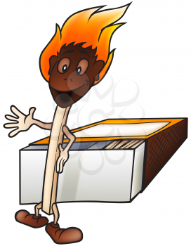 Royalty Free Clipart Image of a Box of Matches With One Match Burning