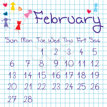 Royalty Free Clipart Image of a February Calendar