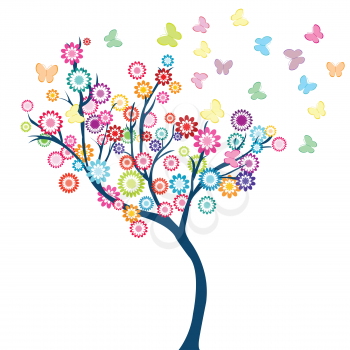 Tree with flowers and butterflies