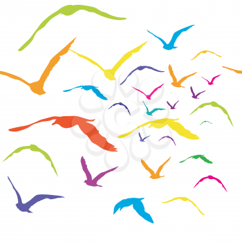 Colored birds silhouettes, seamless pattern