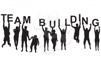 Team building concept with silhouettes of women and men jumping