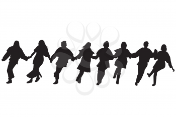 Silhouettes of dancers performing a folklore dance