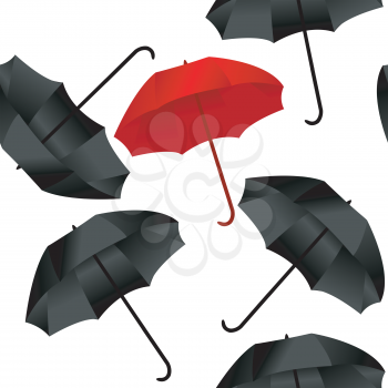 Opened red and black umbrellas on white background