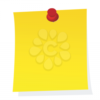 Blank note yellow paper sticker with red push pin