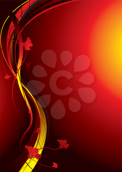 Royalty Free Clipart Image of a Red Background With Curves and Vines