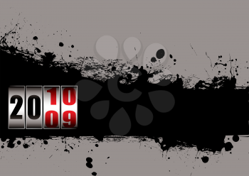 Royalty Free Clipart Image of an Inkblot With a Calendar Changing from 2009 to 2010