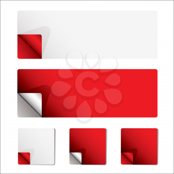 Royalty Free Clipart Image of Red and White Stickers With Peeling Corners