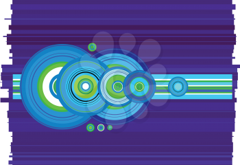 Royalty Free Clipart Image of a Purple Background With Blue and Green Circles