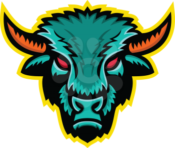 Mascot icon illustration of an American bison or American buffalo viewed from front on isolated background in retro style.