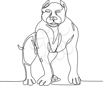 Continuous line illustration of an  American Bully, pit bull, a type of dog descended from bulldogs and terriers  done in black and white monoline style.