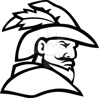Mascot icon illustration of bust of a green archer or Robin Hood viewed from side on isolated background in retro black and white style.
