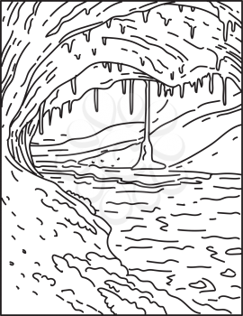 Mono line illustration of Wind Cave National Park located in the southwestern corner of South Dakota, United States of America done in retro black and white monoline line art style.