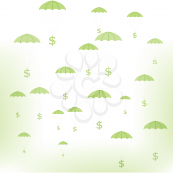 Royalty Free Clipart Image of a Dollar Sign and Parachute Background