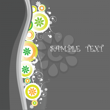 Royalty Free Clipart Image of a Grey Background With an Abstract Floral Border