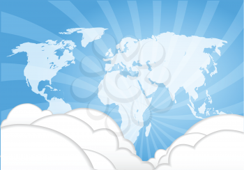 Royalty Free Clipart Image of a World Map and Clouds