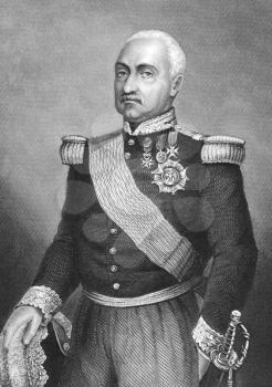 Royalty Free Photo of Aimable Pelissier, Duke of Malakhoff (1794-1864) on engraving from the 1800s. French marshal. Engraved by D.J. Pound.