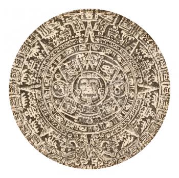 Royalty Free Photo of an Aztec Calendar Sun Stone on 500 Pesos 1984 Banknote from Mexico
