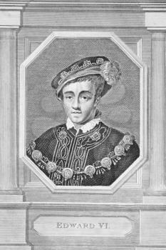 Royalty Free Photo of Edward VI (1537-1553) on engraving from the 1800s. King of England and Ireland during 1547-1553.