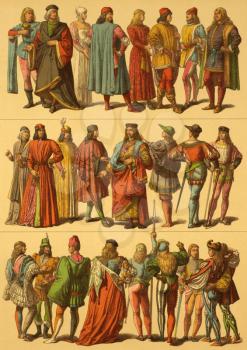 15th Century Italian Costumes on engraving from 1890 by Fr.Hottenroth.